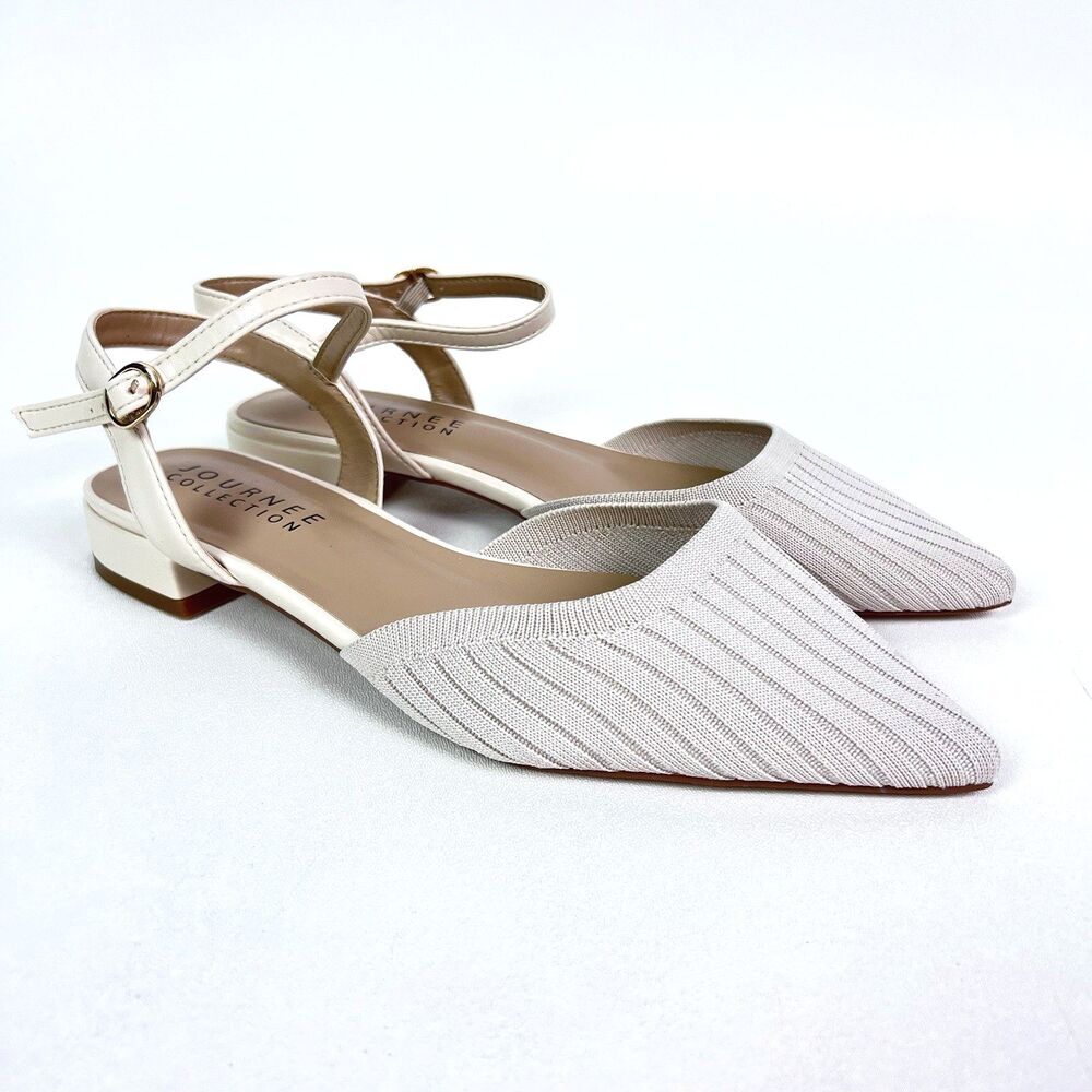Journee Collection Ansley Slingback Flats Shoes Cream Pointed Toe Sz 9M NWOB